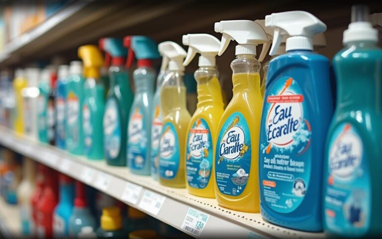 Rayon de produits de nettoyage avec alternatives à l'Eau Écarlate.