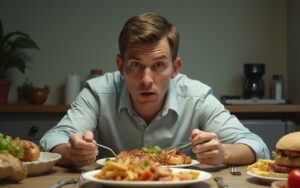 Un patient face à un repas peu appétissant, illustrant l'impact du goût métallique