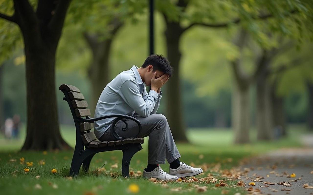 Personne mal à l'aise dans un parc, illustrant le malaise vagal intestinal.