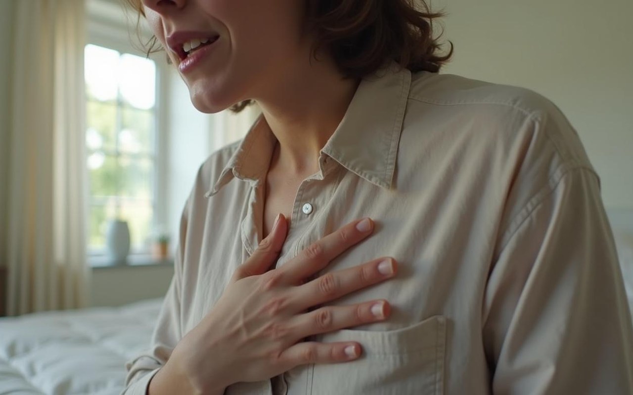 Personne ressentant une douleur intercostale côté gauche dans un cadre apaisant