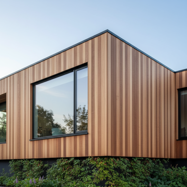 Illustration réaliste sur Bardage bois extérieur : protection durable et esthétique naturelle des façades