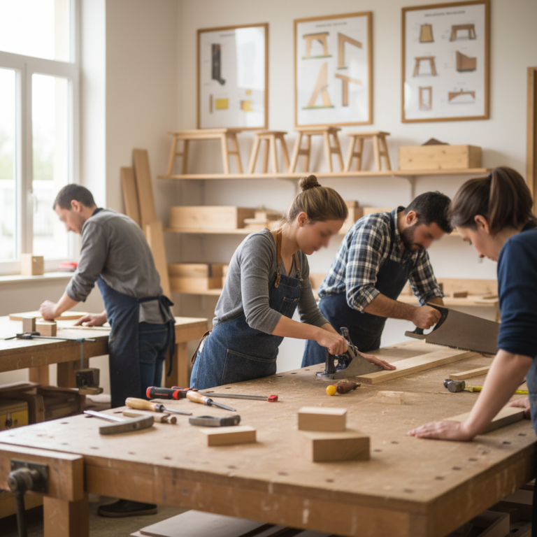 Illustration réaliste sur Cours de menuiserie : apprenez les bases à l'Institut du Bricolage