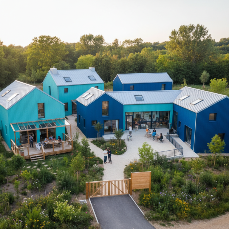 Illustration réaliste sur Maisons Bleues : des lieux qui réinventent l’habitat